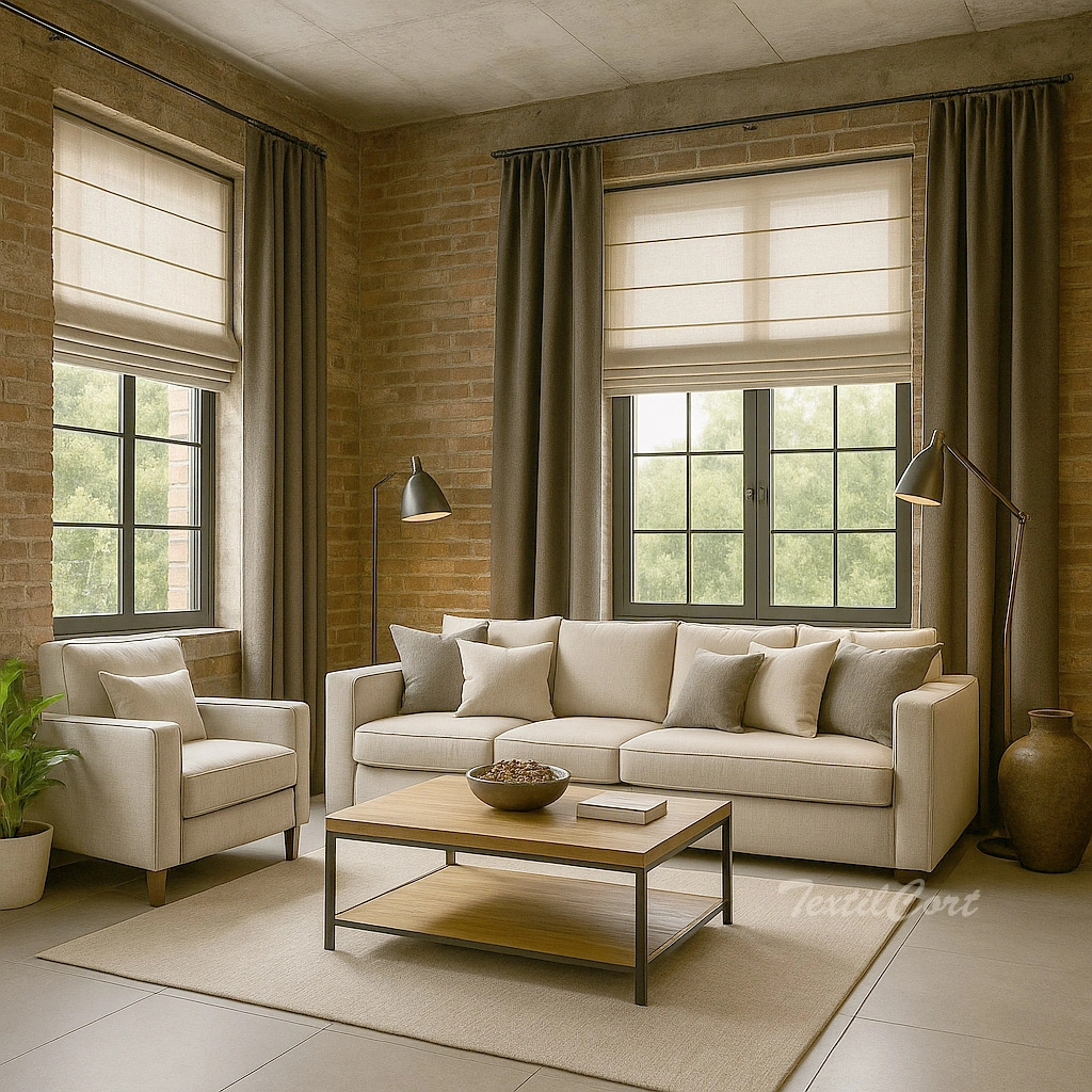 Salon Industrial Estores Naturales Cortinas Marron Textilcort