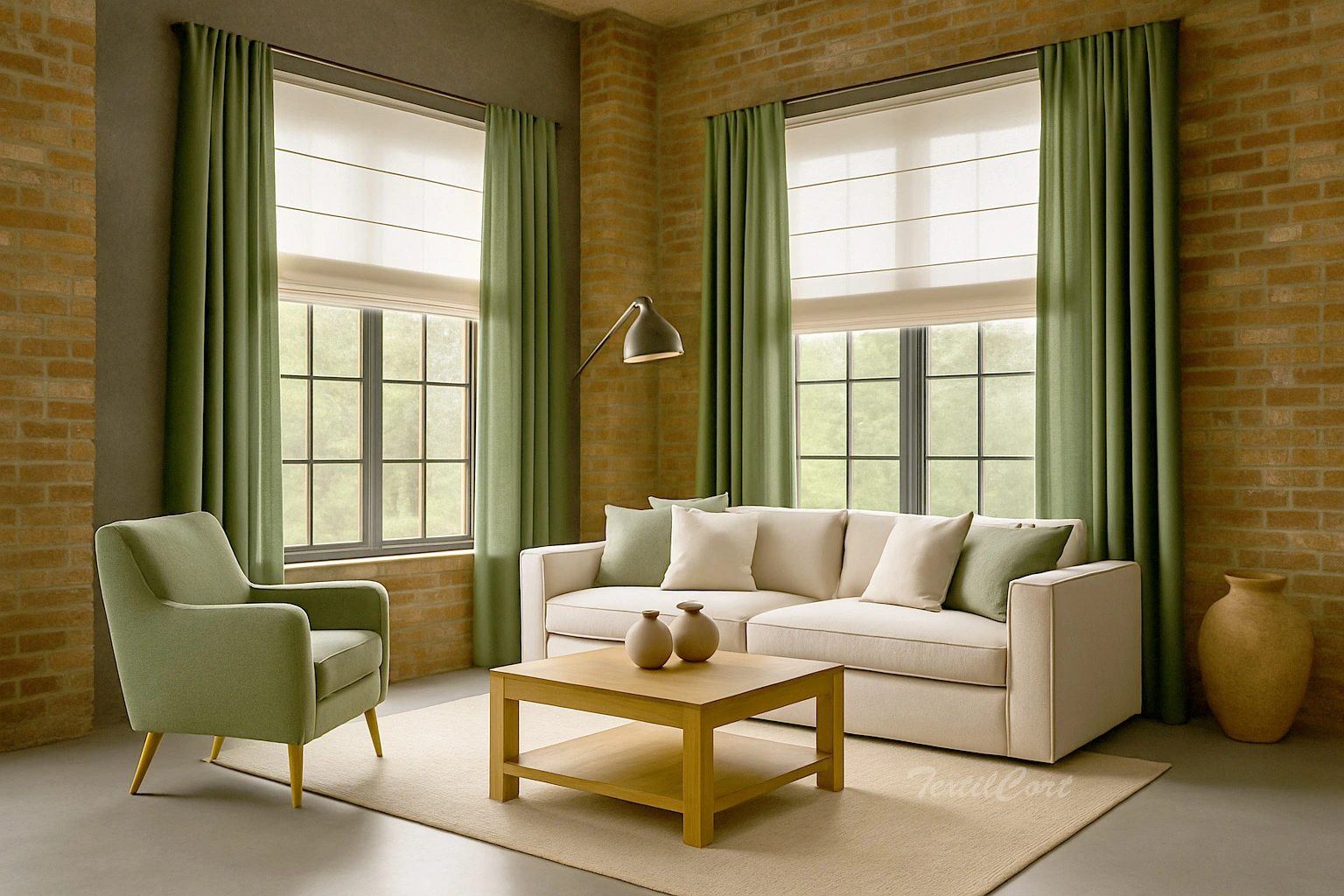 Salon Industrial Estores Naturales Cortinas Verdes Textilcort