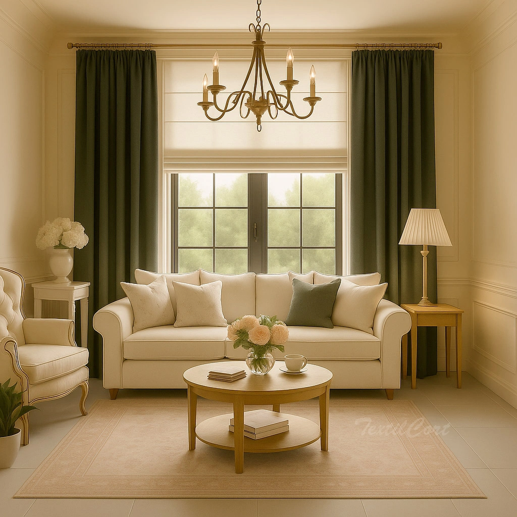 Salon Romantico Estor Natural Cortina Verde Textilcort