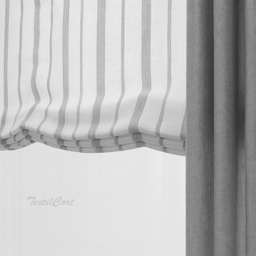 Foto detalle estor paqueto listado en blanco y gris