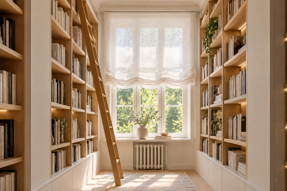 Moderno minimalista biblioteca con estor paqueto
