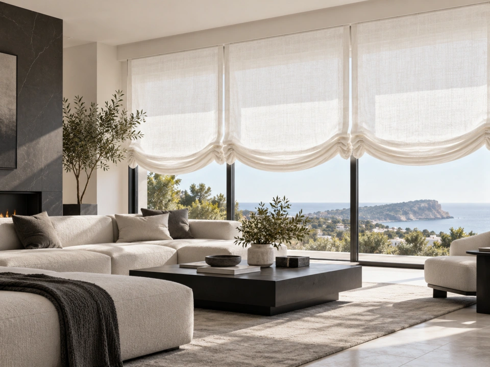 Moderno minimalista salon con estores paqueto