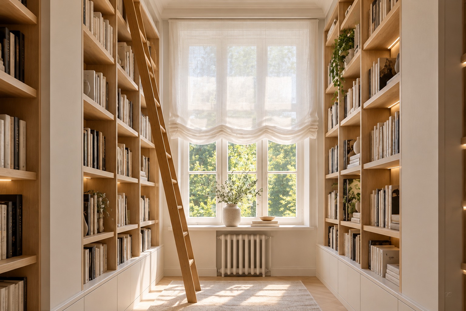 Moderno minimalista biblioteca con estor paqueto