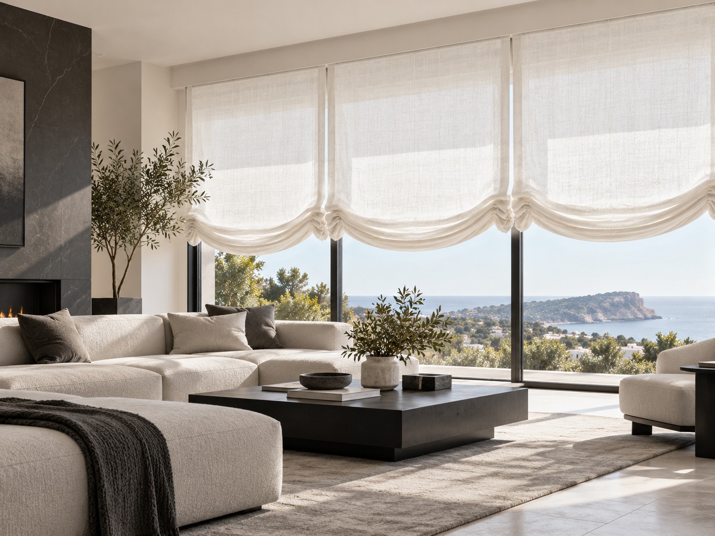 Moderno minimalista salon con estores paqueto