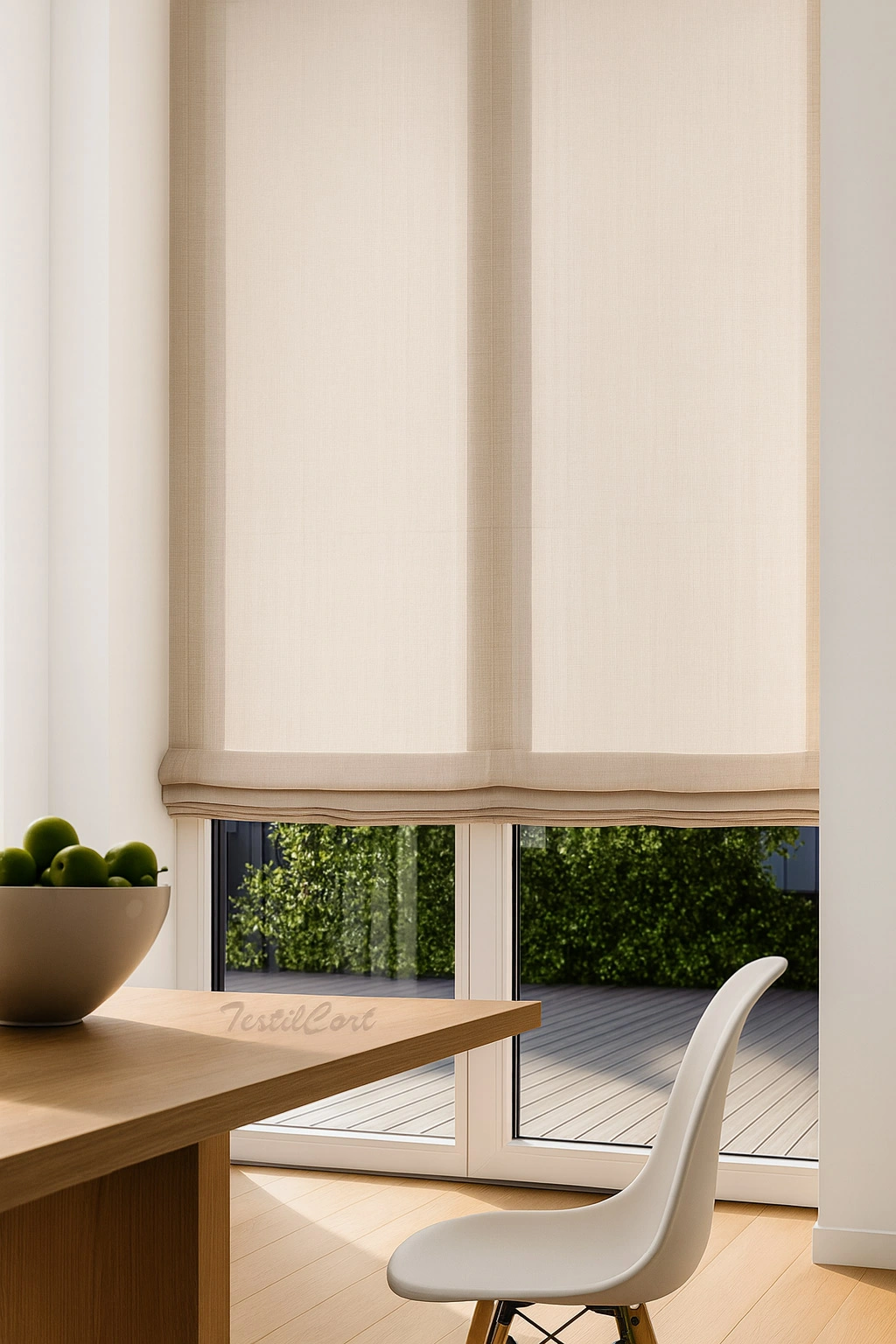 Estor textil paqueto recto beige confeccionado a medida