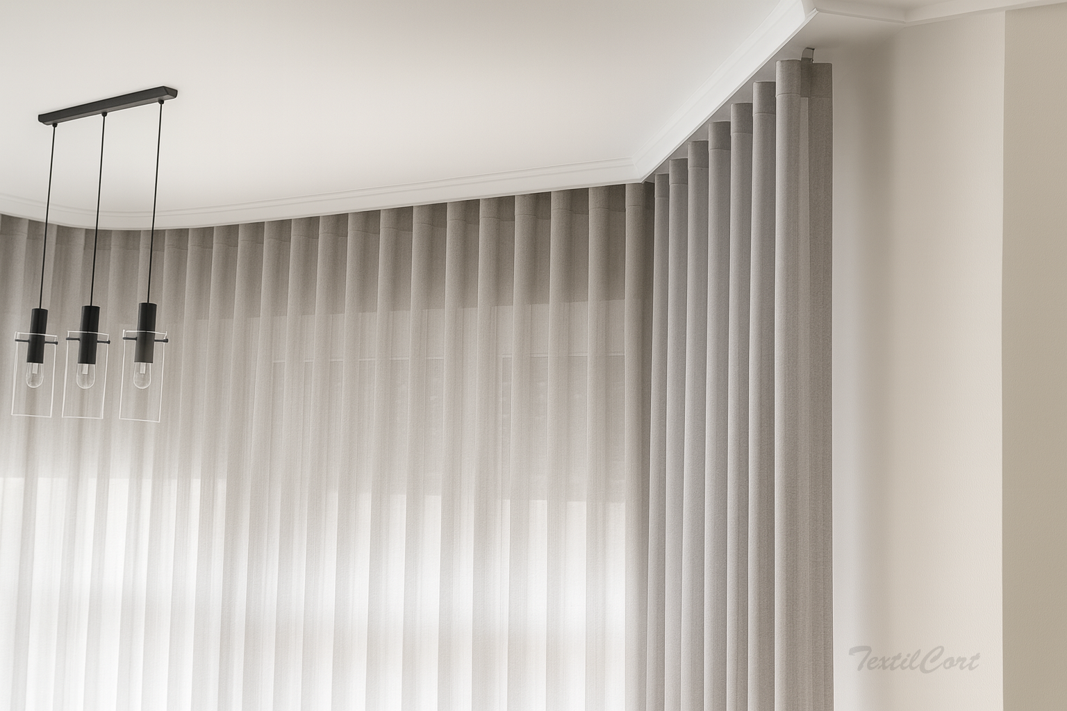 Cortinas onda perfecta con riel curvado salon moderno 4 textilcort
