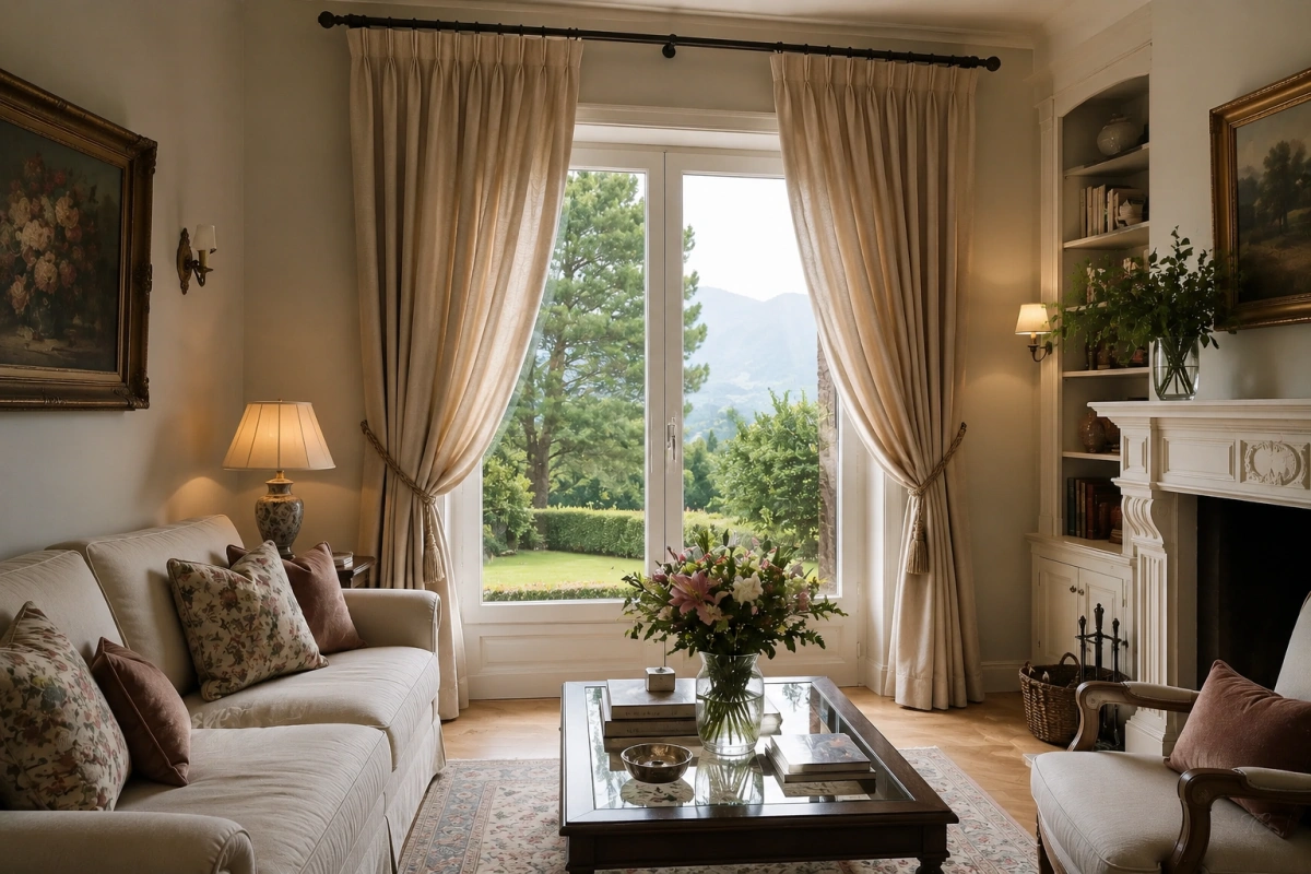 Cortinas tradicionales a medida en salón de estilo clásico