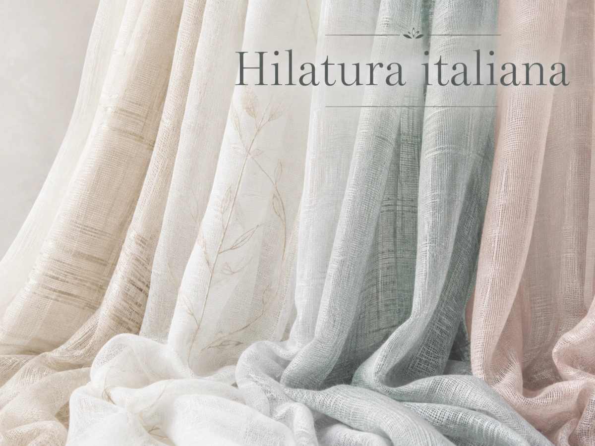 Selección de tejidos de visillo de hilatura italiana en diferentes colores y texturas