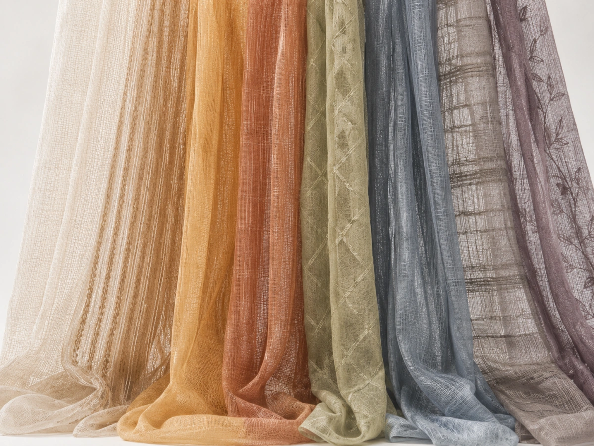Selección de tejidos de visillo decorativos en diferentes colores, texturas y transparencias