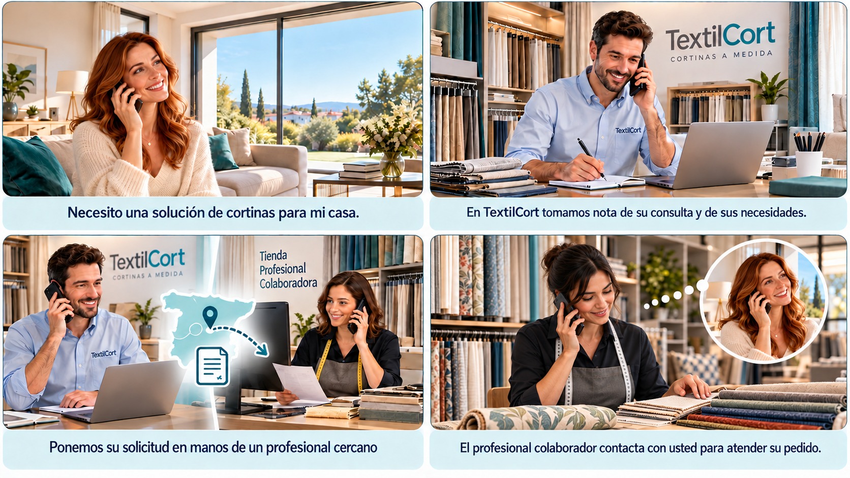 Servicio nacional TextilCort: recepción de consultas, asesoramiento y coordinación con profesionales colaboradores próximos al cliente