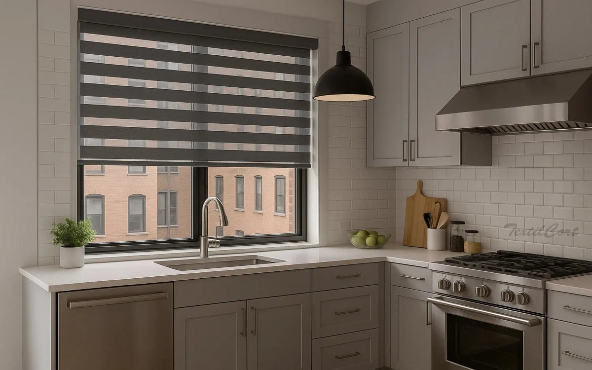 Cocina urbana moderna con estor Noche y Día