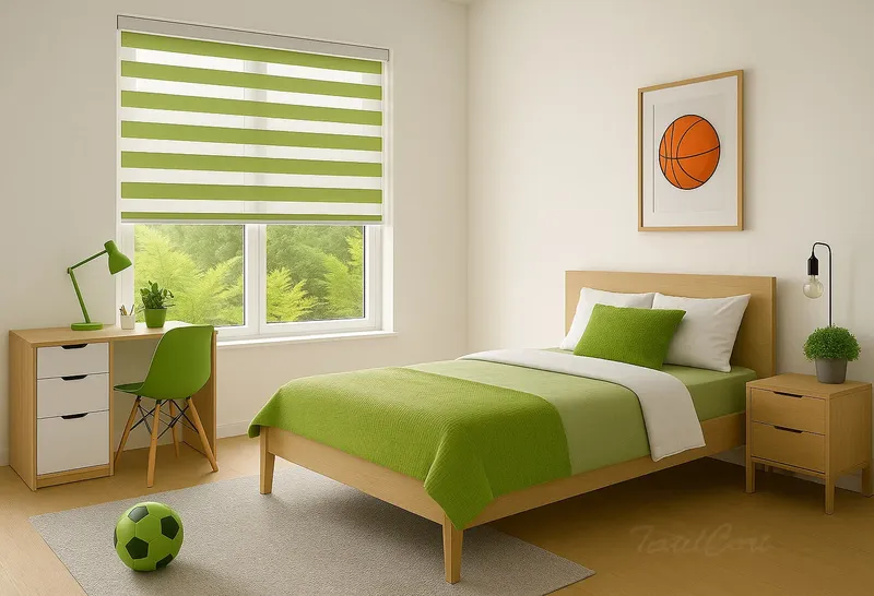 Dormitorio juvenil moderno con estor Noche y Día en verde