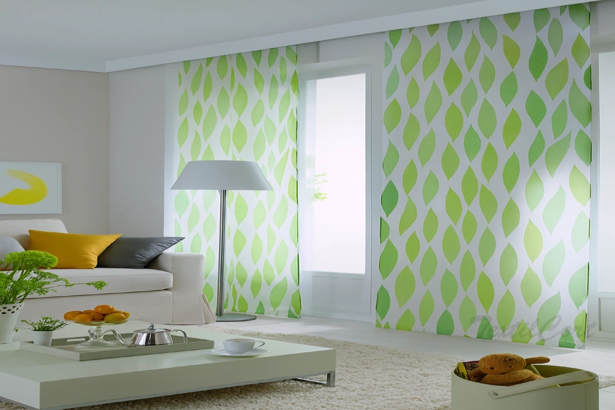 Panel japonés decorativo estampado hojas verdes