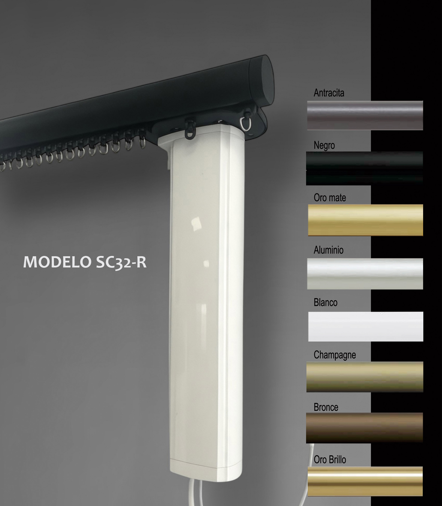 Foto riel decorativo motorizado SC32-R terminales tubo