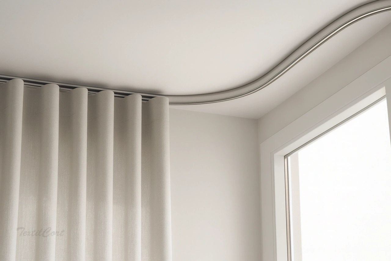 Detalle de riel curvable para cortinas a medida