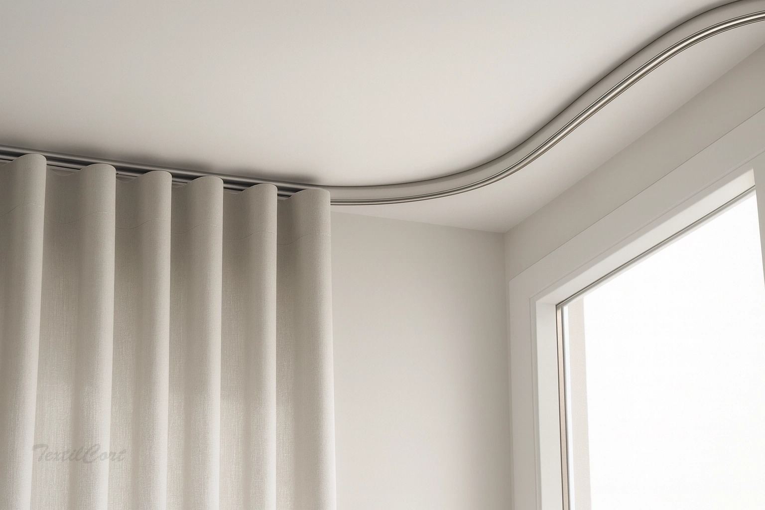 Detalle ampliado de riel curvable para cortinas a medida