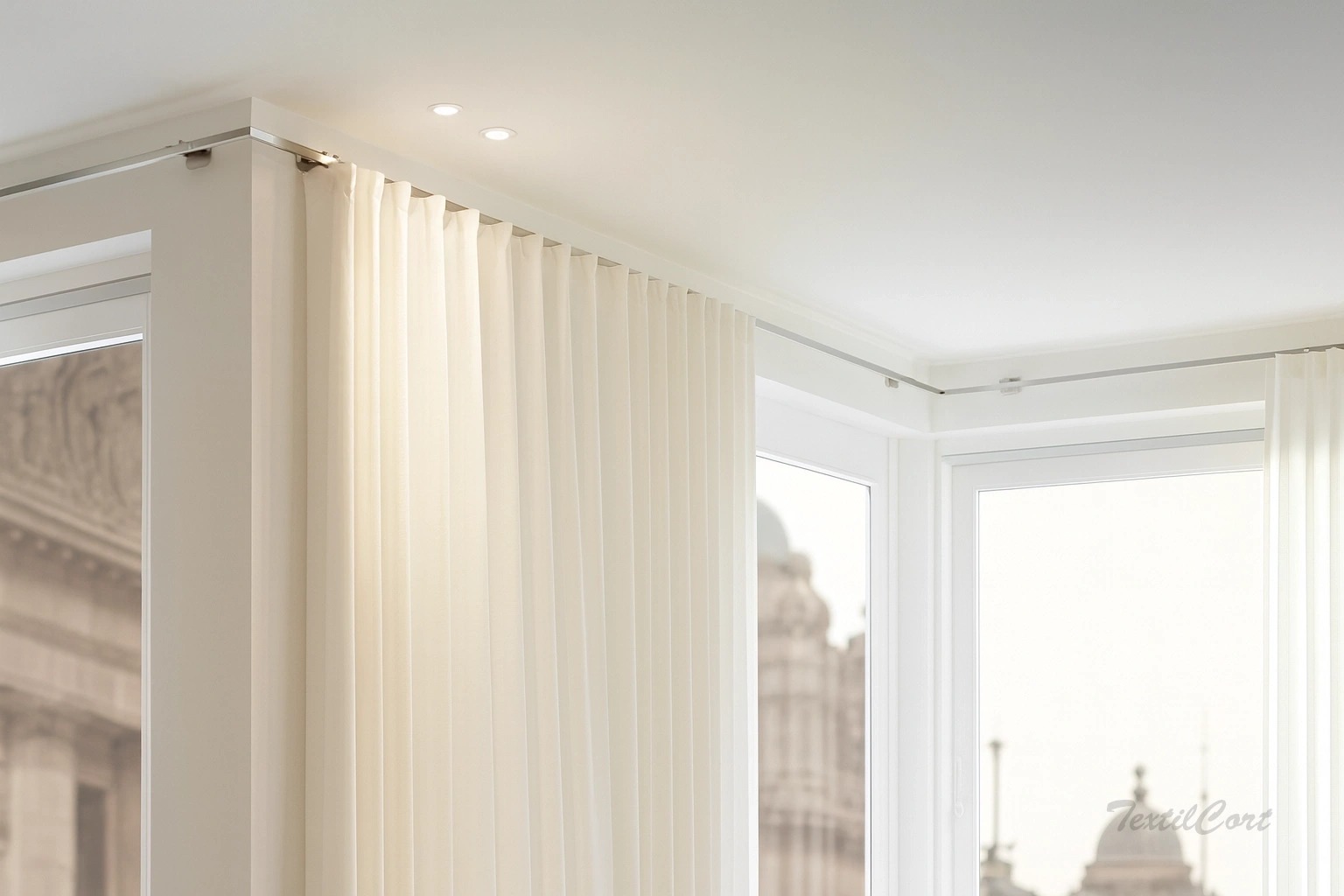 Riel decorativo en englete para esquinas y cortinas a medida
