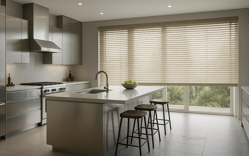 Veneciana de madera en cocina ambiente moderno