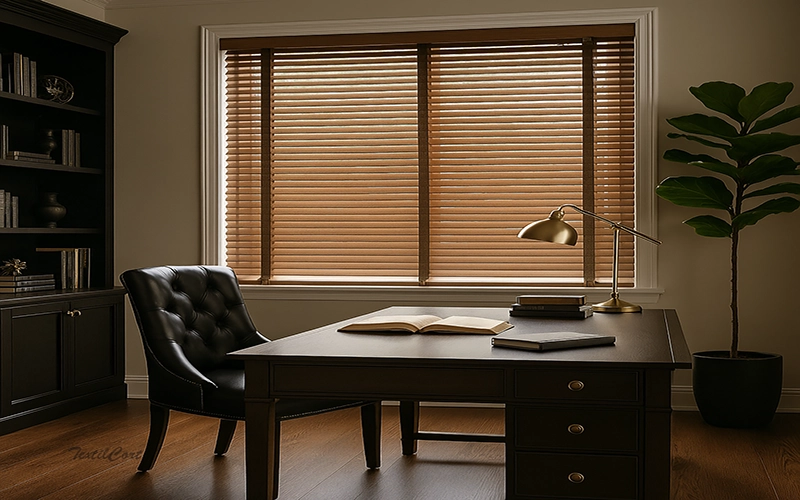 Veneciana de madera en despacho elegante