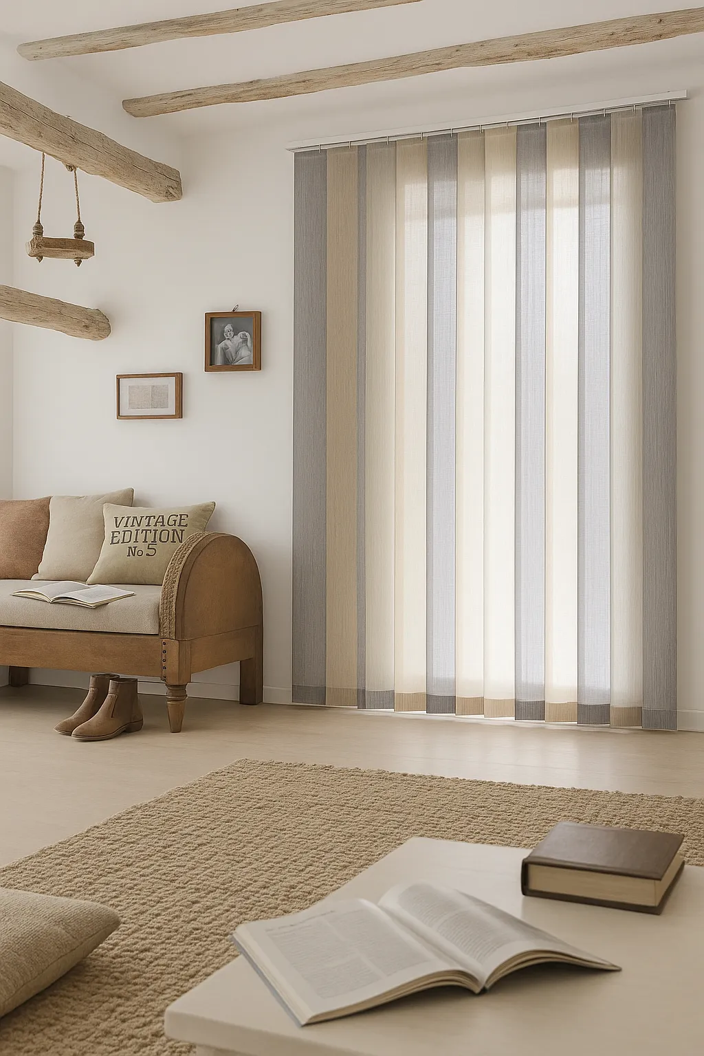 Cortina vertical 23 colores gris beite combinados salon rustico