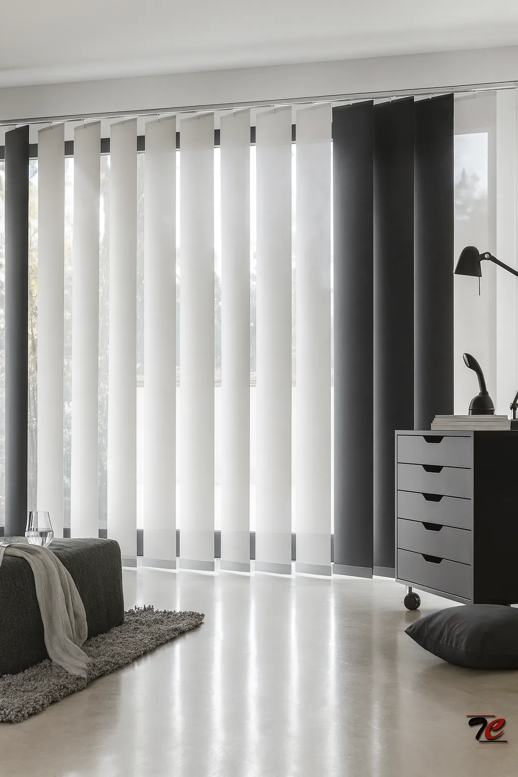 Cortina vertical 28 de lama ancha blanca negra