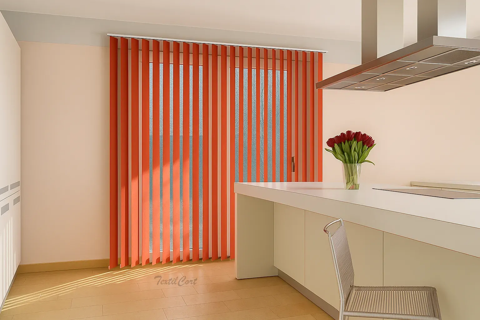 Cortina vertical 35 naranja en cocina