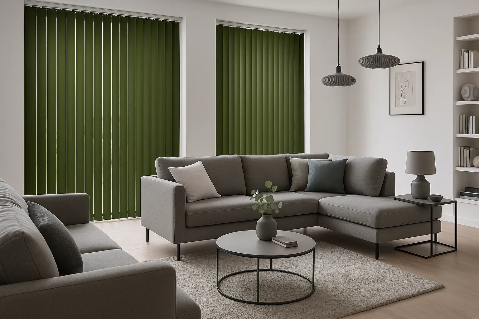 Cortina vertical 39 verde hoja salon moderno