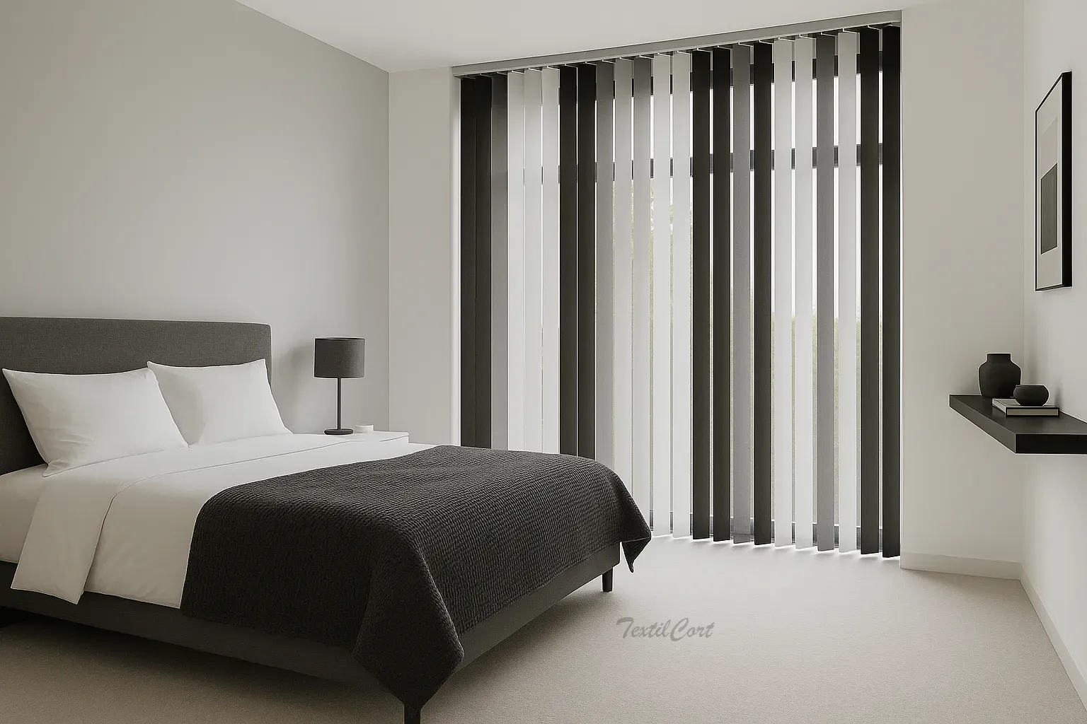 Cortina vertical 44 neutra combinada dormitorio