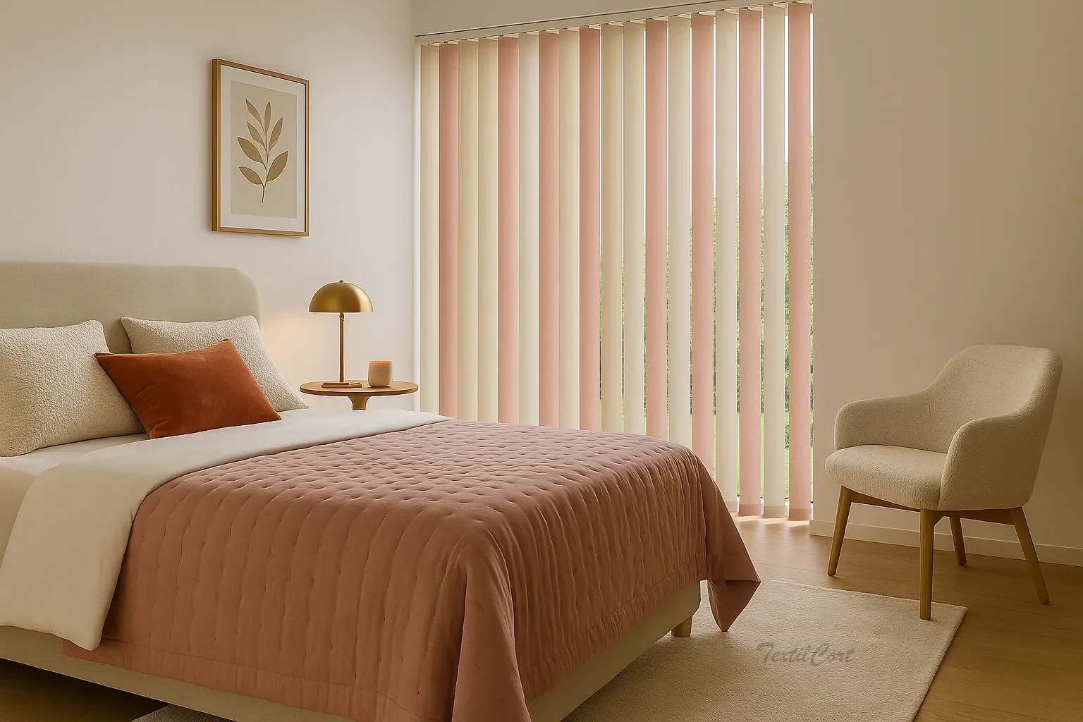 Cortina vertical 45 coordinada dormitorio calido