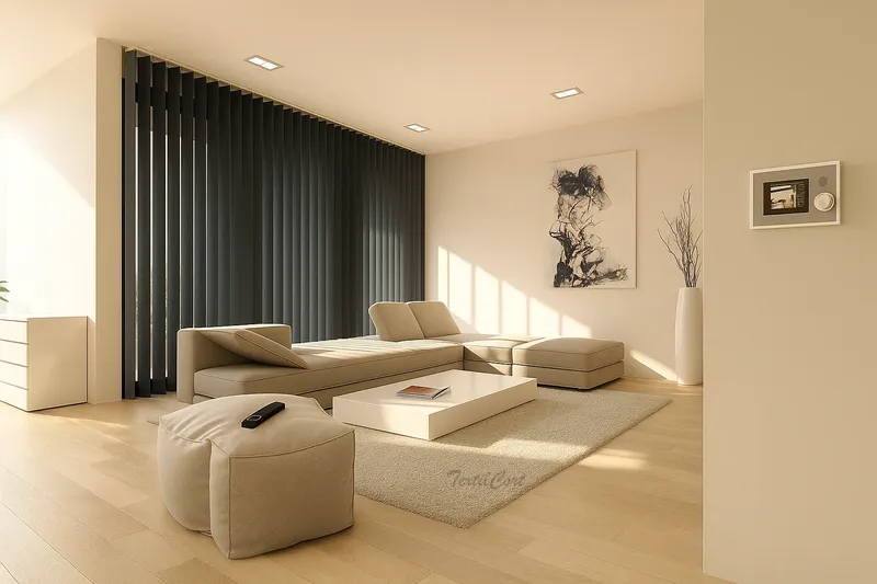 Cortina vertical 2 gris salon moderno