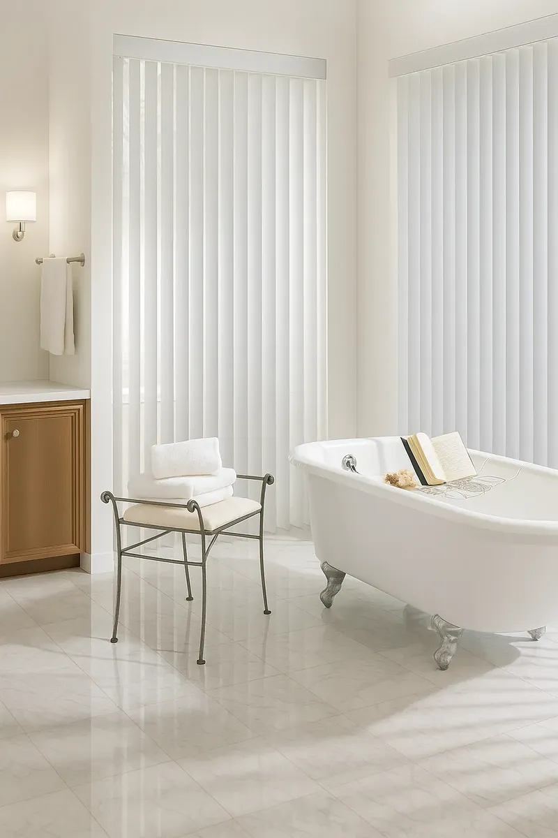 Cortina vertical 27 color blanco en cuarto de bano