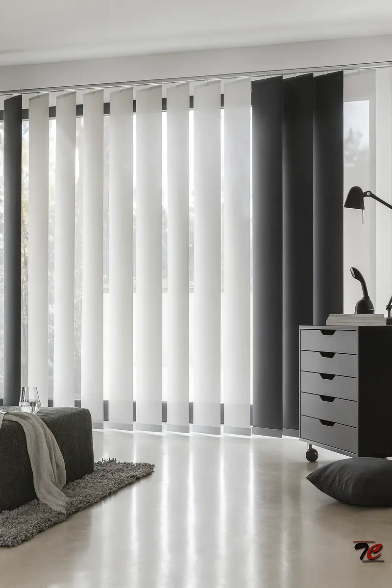 Cortina vertical 28 de lama ancha blanca negra
