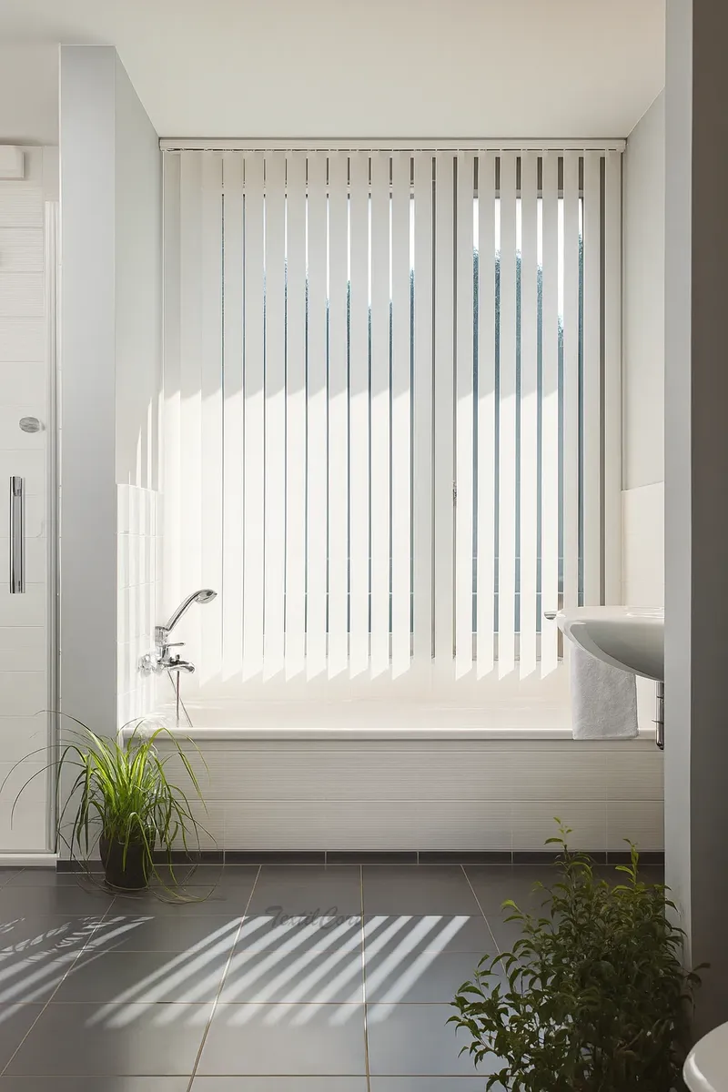 Cortina vertical 33 natural en salon cuarto de bano