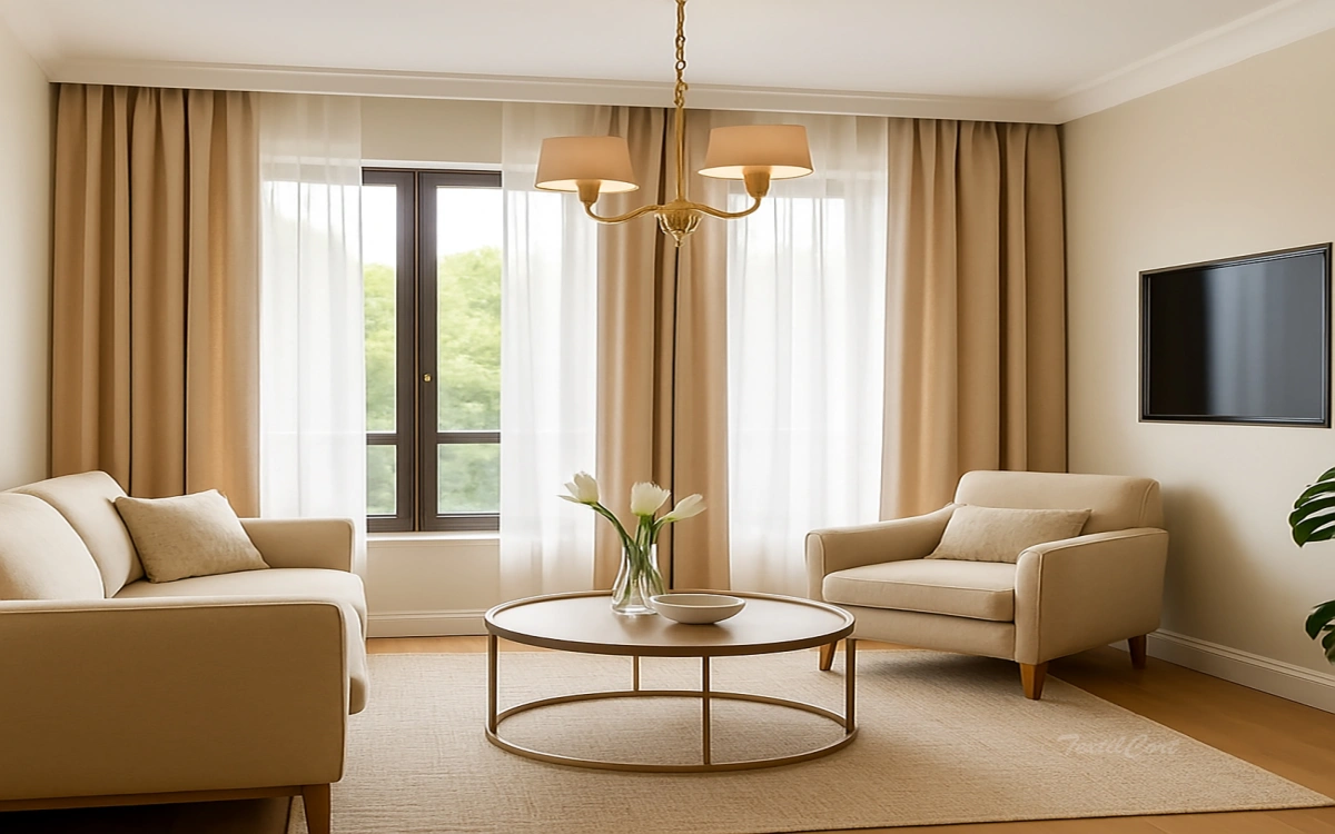 OPCIÓN 2: Salón con cortina doble (visillo + cortina tupida) ejemplo 1