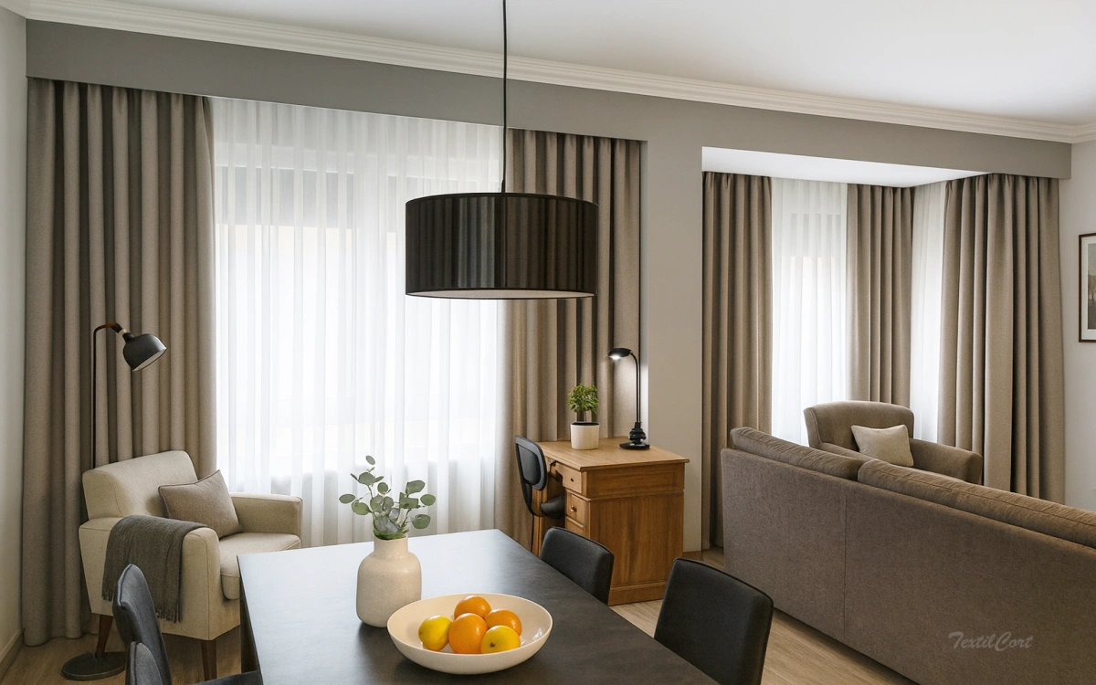 OPCIÓN 2: Salón con cortina doble (visillo + cortina tupida) ejemplo 2
