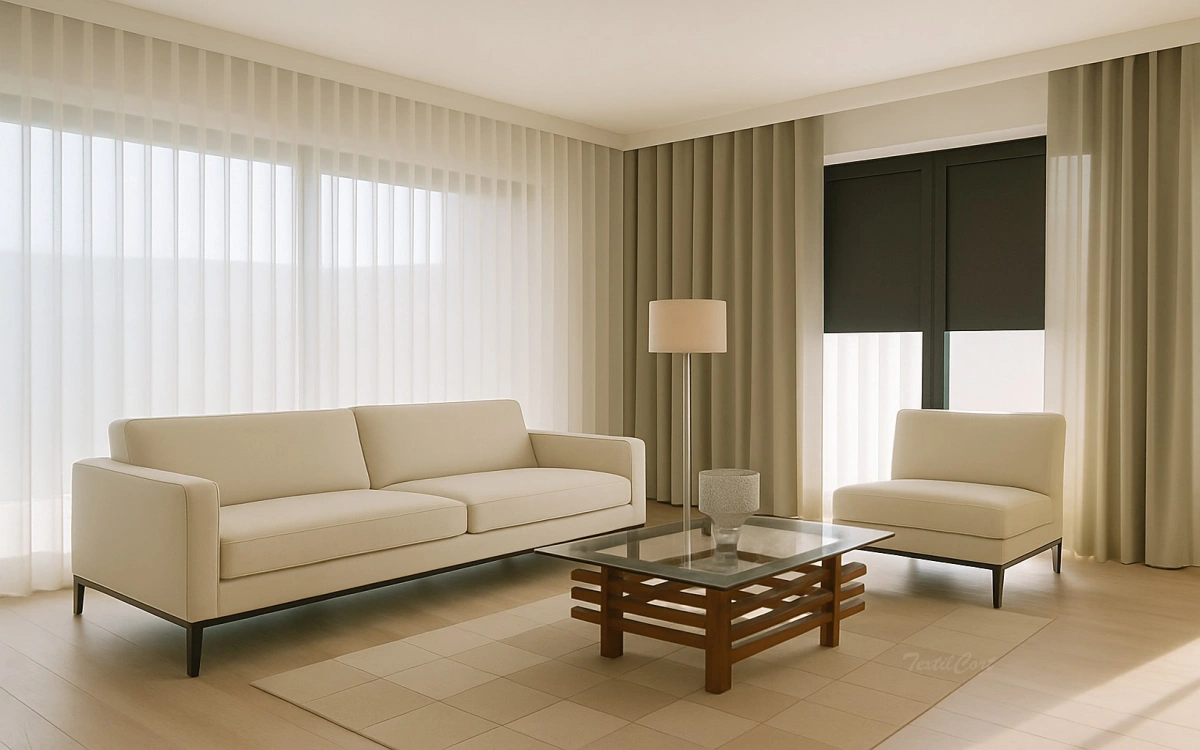 OPCIÓN 2: Salón con cortina doble (visillo + cortina tupida) ejemplo 4