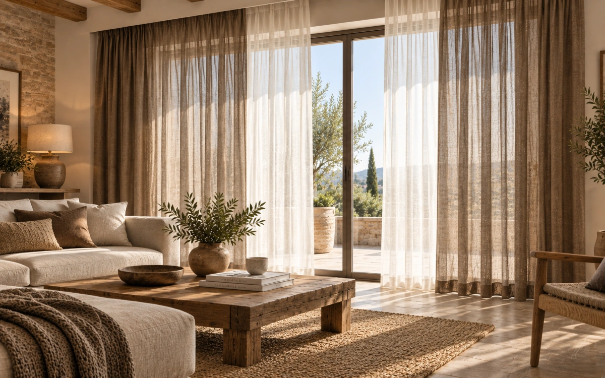 Salón con combinación de dos visillos translúcidos, ejemplo 10