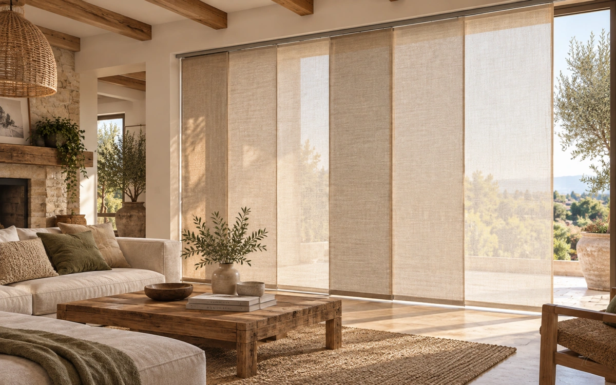 Panel japonés bicolor en salón contemporáneo